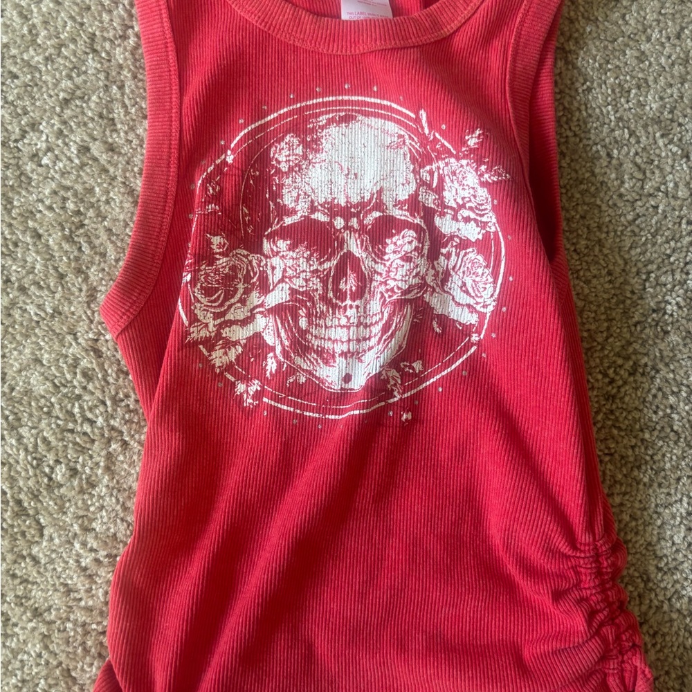 No Boundaries Red and White Skull Graphic Tank Top